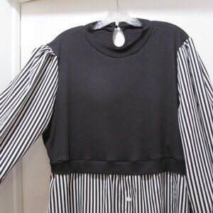 SHEIN Curve Essnce Plus Striped Print Top Lantern Sleeve 2 in 1 top Black Sz 4X